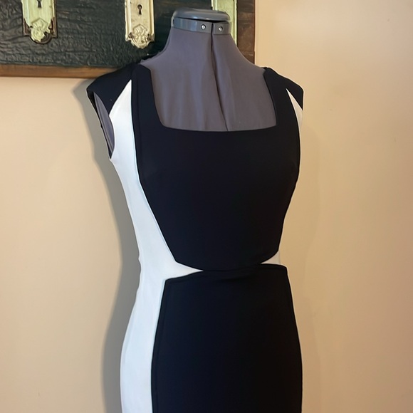 JayGodfrey Kornell Black and White Colorblock Square Neck Sheath Dress Size 4 - Picture 5 of 16